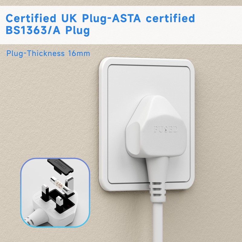 Extension Lead 2 Way 1M White Rewirable Extension Socket Thin