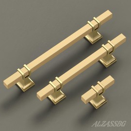 Alzassbg 10 Pack Gold Cabinet Knobs, 2 Inch(51mm) Diameter Cabinet Hardware Square T Bar Knobs for Cupboard and Drawers AL6094BB