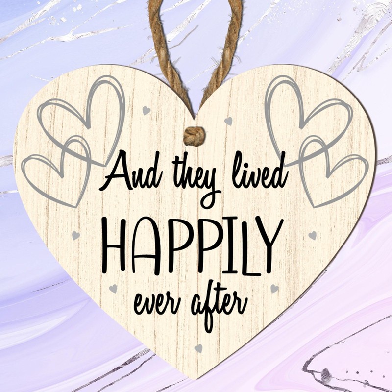 Romantic "And They Lived Happily Ever After" Heart-Shaped Wooden Plaque