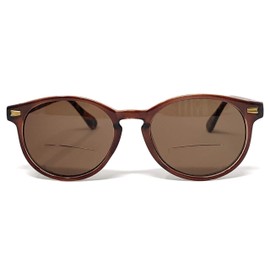 The Drama Bifocal Reading Sunglasses Sun Reader Plastic Round Style for Men and Women, Dark Brown/Tortoise with Amber + 2.00