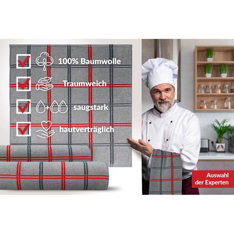 Lashuma Lyon Kitchen Hand Towels Grey Stone Set of 6