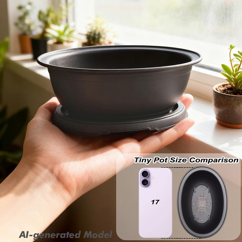 MUZHI 3 Pack Oval Bonsai Training Pot with Drainage Tray,
