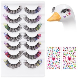 YUBOO 7Pcs Porch Goose Outfit Eyelash+2Pcs Face Gems, Porch Goose Accessories for 23/17'' Plastic Lawn Goose Statue, Multicolor eyelashes End 3D Salon for Lawn Patio Art Garden Yard Party Decor
