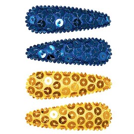 Mia Spirit Snip Snaps, Sparkly Sequins Metal Hair Barrettes, Hair Clips for School, Team Spirit, Dance, Cheer, Fashion, for Women and Girls 4pcs (royal blue/yellow)
