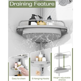 ALLZONE Rustproof Shower Caddy Corner for Bathroom,Bathtub Storage Organizer for Shampoo Accessories,4-Tier Adjustable Shelves with Tension Pole, 39 to 113 Inch, Grey