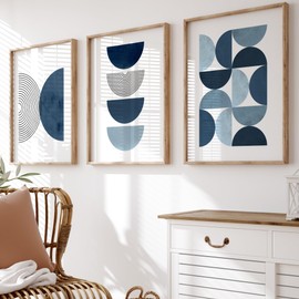 Mid Century Wall Art Set | Set of 3 Prints | Navy Blue Wall Art | Blue Home Decor | UNFRAMED | A2, A3, A4 (A2)