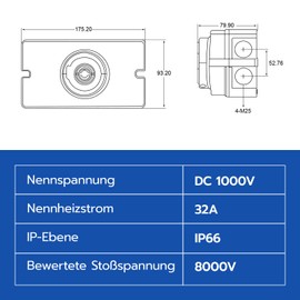 WSPIHO DC Isolator Switch PV System 32 A 1000 V, 2 String PV Isolator Switch, Solar Connection Box for Solar System, IP66 PV Circuit Breaker for Solar Panels