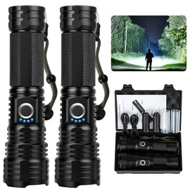 Rechargeable Flashlights High Lumens, 99,000 Lumen Super Bright Flashlight, 2pack Led High Powered Flash Light, Flashlight for Home, Camping, 5 Modes/12h Run Time for Outdoor, IPX6 Waterproof