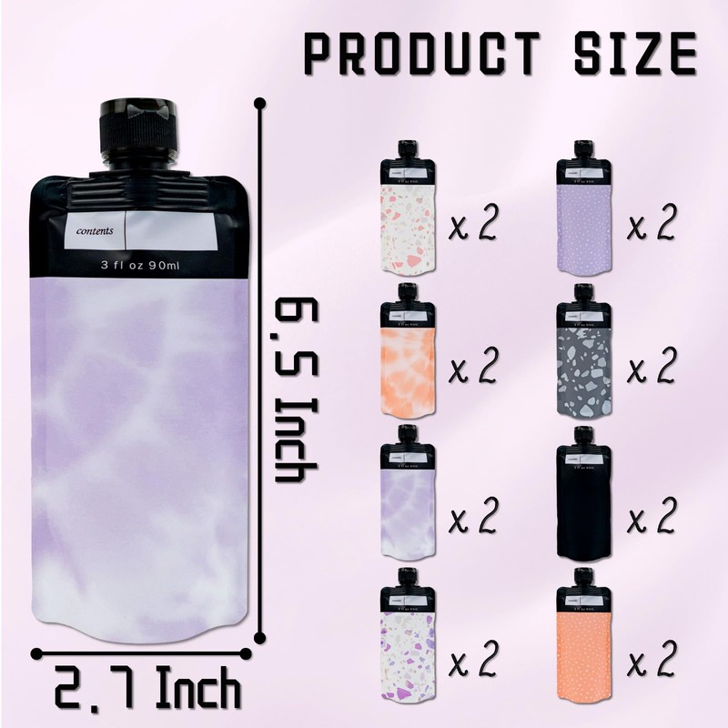 Binxus 16 PCS Leak Proof Empty Squeeze Pouches, Portable Travel