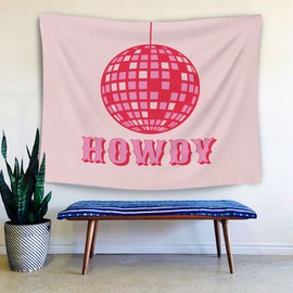 OGILRE Boho Pink Preppy Howdy Disco Ball Home Girls Bedroom Decorations Wall Art Hanging Tapestry, Retro Hippy Preppy Howdy Tapestries, 50x60 Inch