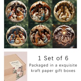 6 Pack Nativity Scene Ornaments - 3.15'' Diameter & Gifts Boxed Keepsake | Christmas Tree Nativity Scene Hanging Ornaments, The Birth of Jesus Decor, Religious Gifts for Christian & Family
