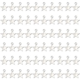 Shapenty Mini Metal Star Pendant Charms Beads Bulk Pentagram Charms for Necklace Earring Bracelet Keychain Jewelry Making Craft Project Christmas Ornaments Decoration, 60PCS (Silver)
