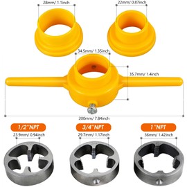Bestgle 6Pcs Water Pipe Threader Plumbing Tool Kit, Plastic Pipe Die Tap Wrench with 3 Dies 1/2", 3/4" and 1" NPT Die Set