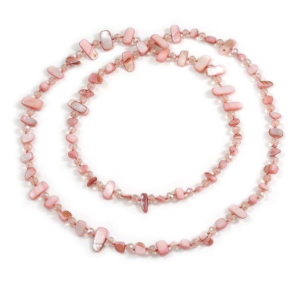 Avalaya Long Pastel Pink Shell Nugget and Pink Faceted Glass