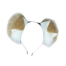 SM SunniMix Dog Ears Hair Hoop Prop Cartoon Headpiece for Night Club Stage Performance Prom, Light Camel White