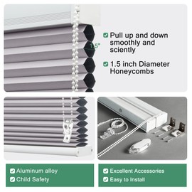 Tonature Custom Size 100% Blackout Cellular Shades Corded Roller Window Shades Noise Reduction Pleated Honeycomb Blinds for Windows, Sliding Glass Doors, Patio Doors Lilac