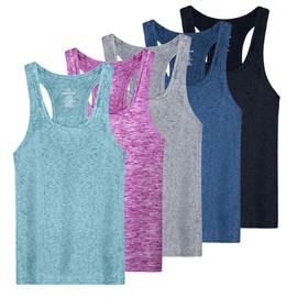 5 Pack: Womens Plus Size Quick Dry Fit Ladies Tops Blouse Tee Athletic Yoga Workout Running Gym Active Tees Exercise Women Racerback Sleeveless Flowy Fitness Loose Fit Tank Top Just My- Set 1, 2X