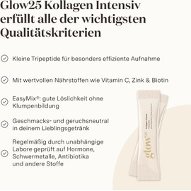 Glow25® Collagen Intensive [30 Sticks] - with Tripeptides, Vitamin C, Zinc and Biotin - Premium Collagen Hydrolysate - Peptides Type 1 and 3 - Good Solubility