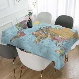 TKS MITLAN Tablecloth Political World Map Table Cloth Rectangle Table 60 x 84 Inch Vintage Accurate Global Blue Travel Map Kitchen Decorations for Home Dinner Party