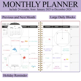 DOURA Monthly Planner 2025-2026, Calendar Book, JAN 2025 - DEC 2026, Calendar Planner 2025-2026 with Waterproof Cover, Twin-Wire Binding and Inner Pocket, 7" x 9.5", Purple Gradient