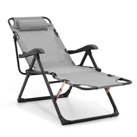 Athena Collection Zero Gravity Outdoor Lounge Chair Recliner, 27" Width Reclining Pool Lounge Lawn Chairs with Headrest and Curved Armrest, Outdoor Chaise for Beach Patio Backyard Outside, Grey