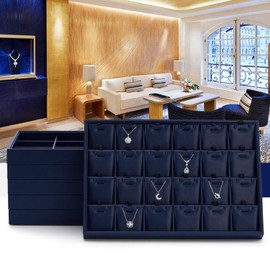 Oirlv Stackable Premium Leather Jewelry Trays 12 Grid Jewelry Drawer Organizer Trays Bracelet Earrings Watches Showcase Display Organizer