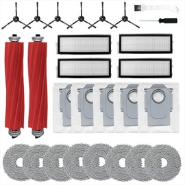 27 Pack Replacement Accessories for Roborock Qrevo S/Pro/Plus/Qrevo MaxV Robot Vacuum Cleaner, 2 Main brush ,4 HEPA Filters ,5 Dust Bags, 8 Mop Pads, 6 Side Brushes ,1 Cleaning Brush ,1 Screwdriver