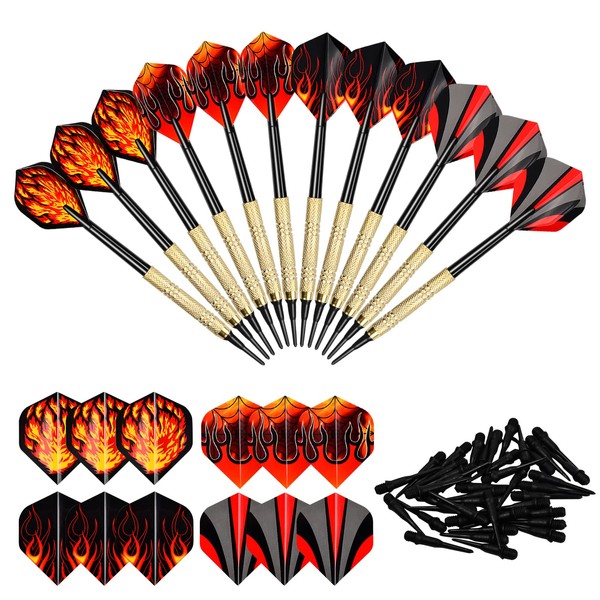 Jinlaili Plastic Tip Darts for Electronic Dartboard, 12 × Set of Soft Tip Darts with 12 Flights and 100 Replacement Tips