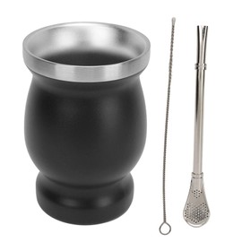 Mate Cup Gourd Shaped Mate Tea Cup Water Cup Stainless Steel with Spoon Straw Brush Gourd Insulated Cups Tea Cup Insulated Cup for Tea Coffee Wine (Black)