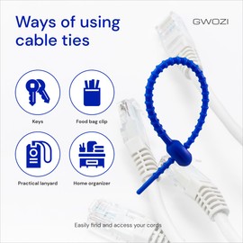 Silicone Cable Ties 7.28 Inches - Reusable Silicone Zip Ties for Bag - Cord Ties for Charging, Electrical Cords - Cable Ties Reusable for Home, Office, Kitchen, School, 12 Pcs