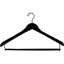 Premium Wooden Suit Hangers 12 Pack, Smooth Solid Wood Coat Hanger with Locking Bar Black Finish