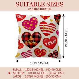 Unibyby Valentines Pillow Covers 18x18 Set of 4 Valentines Day Throw Pillow Covers Hugs and Kisses Home Decor Red Love Heart Pillowcase Square Cushion Covers for Sofa Bed Couch