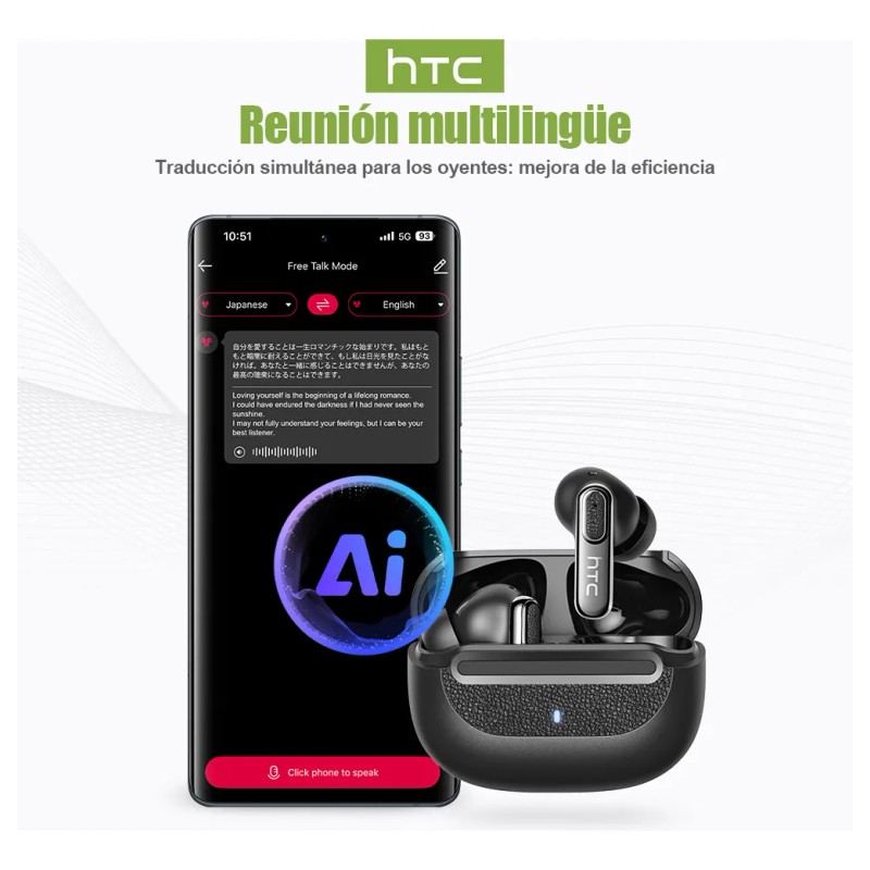 Audfonos Htc Ne60 Ia Auriculares Inalambricos Traductores Ipx5 Impermeable Bluetooth
