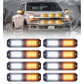 LUMENIX Grille Strobe Light Kits for Trucks, 12-LED Surface Mount Ultra Slim Emergency Hazard Warning Lights Head for Construction Vehicles Cars - White Amber