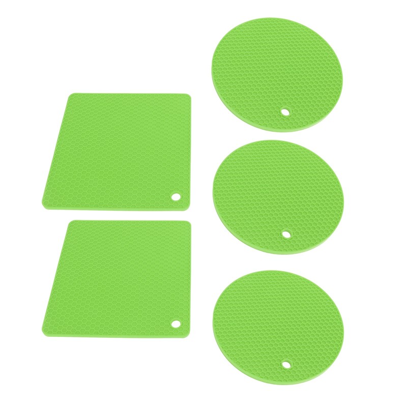 5Pcs Silicone Trivet Mat Square Round Honeycomb Hot Pad Non