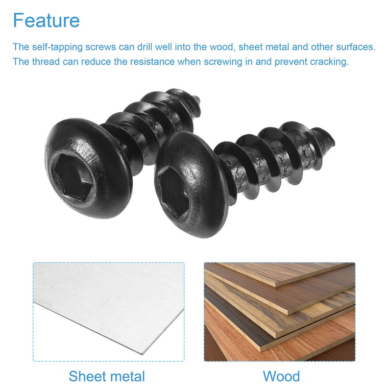 sourcing map Hex Socket Self Tapping Screws, M6 x 16mm