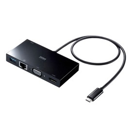 Sanwa Supply USB Type-C Mobile Docking Station (USB A Connector Female/USB Type-C Connector Female/HDMI Type A Female/VGA Mini D-Sub 15pin Female/RJ-45 1 Port Each) USB-3TCH30BK