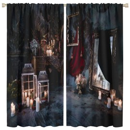 Gothic Curtains Dark Decoration Luxurious Royal Victorian Pattern Boys' and Girls' Bedroom Living Room Decoration, 2-Piece Set, W42 * L45in