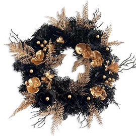 Black and Gold Elegantly Goth 20" Wreath, Spooky Horror Themed Door Decoration