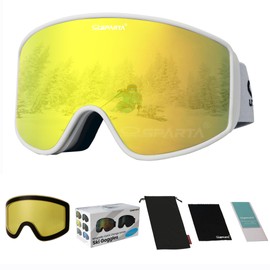 OUTDOOR SPARTA Ski Goggles (2nd White Frame, Full Lens Mirrored Gold)