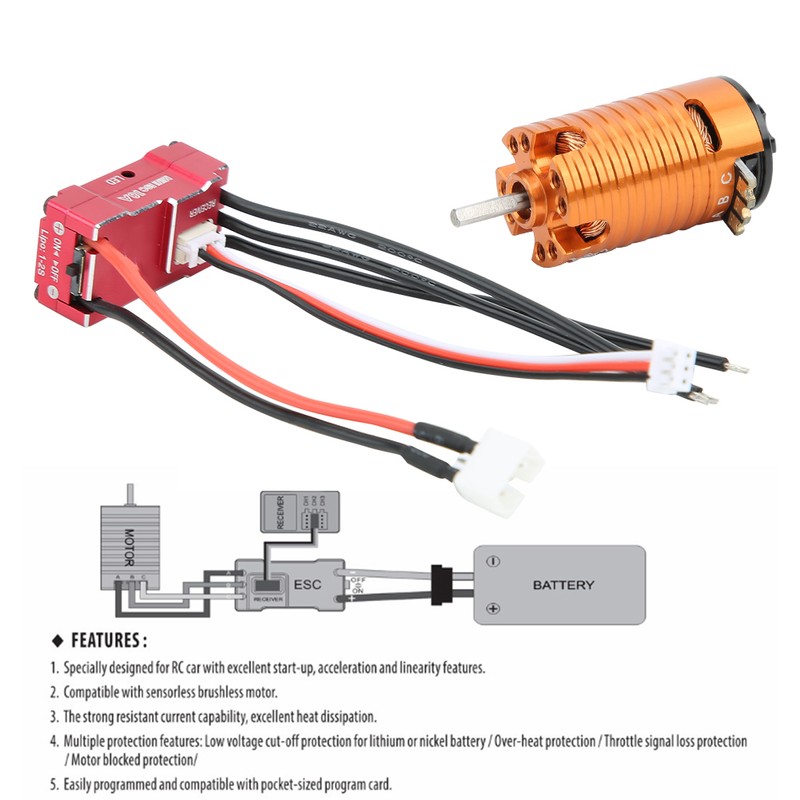 1410 Brushless Motor 18A Red ESC Set RC Car Replacement