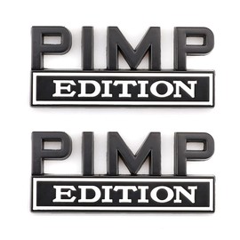 CARRUN 2 Pcs Pimp Edition Emblem Car Side Rear Front Hood Trunk Metal Badge 3D Decal Sticker Fit for F150 F250 F350 Silverdo 1500 2500 Sierra GMC Chevy Car Truck SUV Black White CR PE2