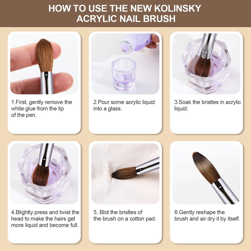 Acrylic Nail Brush Size 8,KEMEISI 100% Pure Kolinsky Nail Art