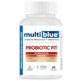 Multiblue Probiotic Fit 60 Cápsulas Avanzada Fórmula de Probióticos y Prebióticos con Extracto de Té Verde y Vitamina D3 Sin Levadura, Gluten, Soya - 