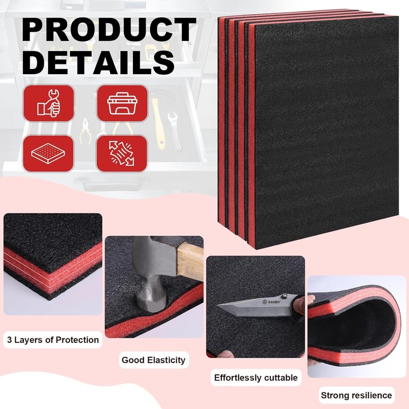 DGSL Tool Box Foam 4 Pack, 22x18x2 In Foam Inserts
