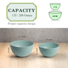 10"&11.3" Extra Large Salad Mixing Bowls, 135 & 208Ounce Bamboo Fiber Deep Serving Bowls for Party, Set of 2 Nesting Bowls, Lightweight Big Bowl for Kitchen & Prepping Salad, Pasta, Fruit - Turquoise