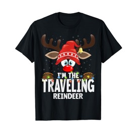 Christmas Matching I'm The Traveling Reindeer T-Shirt, Small, Black