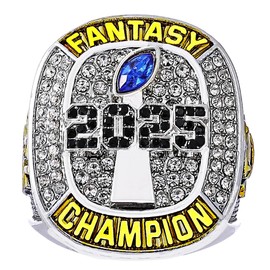 noblehead 2025 Fantasy Football Championship Ring | Heavy FFL Champion Trophy Ring | Gold Silver Tone Plated Award Trophy for Fantasy Football League Winner (size 9 with free FFL logo box)