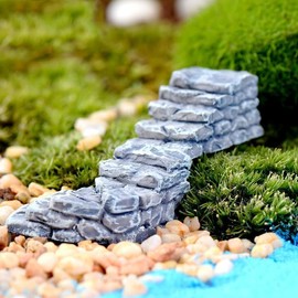 Curved Stone Steps Miniature Fairy Garden Accessories, Miniature Pond Lawn Ornament Figurines, Mini Lighthouse Water Well Bridge Figurines, Micro Landscape Ornaments for DIY Kit Statues, Decorations