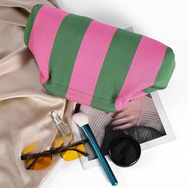 Clutch Pink, Striped Bag, Make Up Bag, Small, Pink and Green Striped Cosmetic Bag, Polyester Material, Soft and Comfortable, for Storing Cosmetics, Daily Adjustment (30 x 19 x 10 cm)